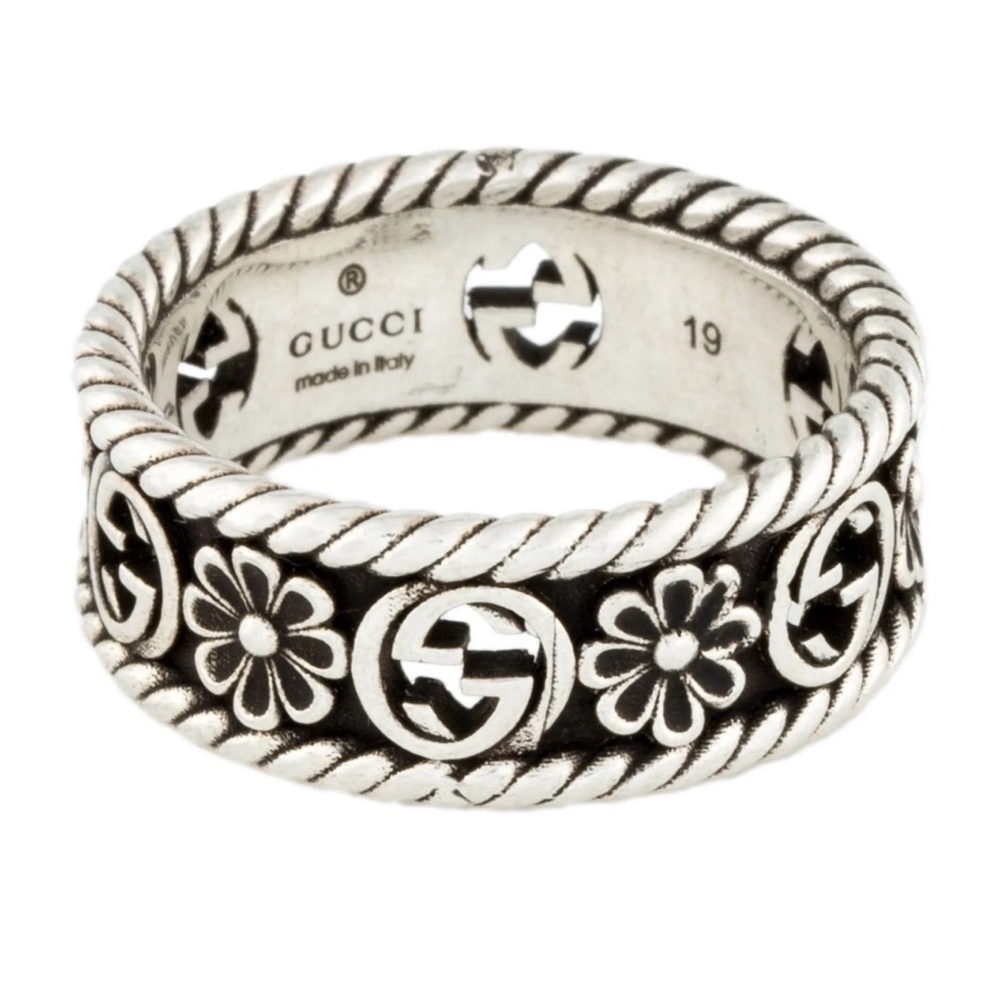 Gucci Sterling Silver Interlocking G Flower Ring